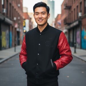 Diamond Supply Co $170msrp Black and Red Varsity Jacket-Oversized